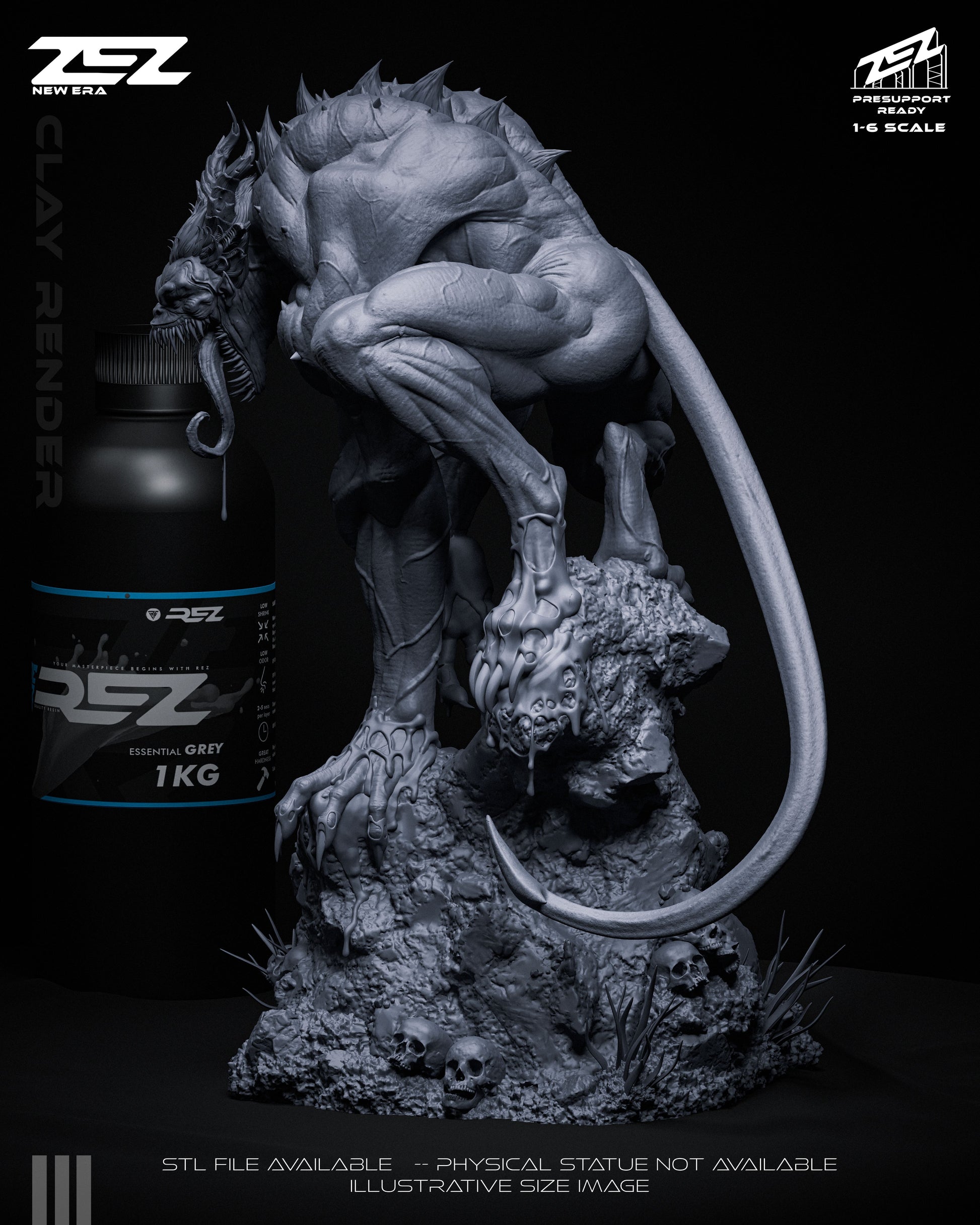 Left profile view of the Absolute Joker statue, emphasizing his hyper-muscular build and aggressive forward stance atop skeletal remains.