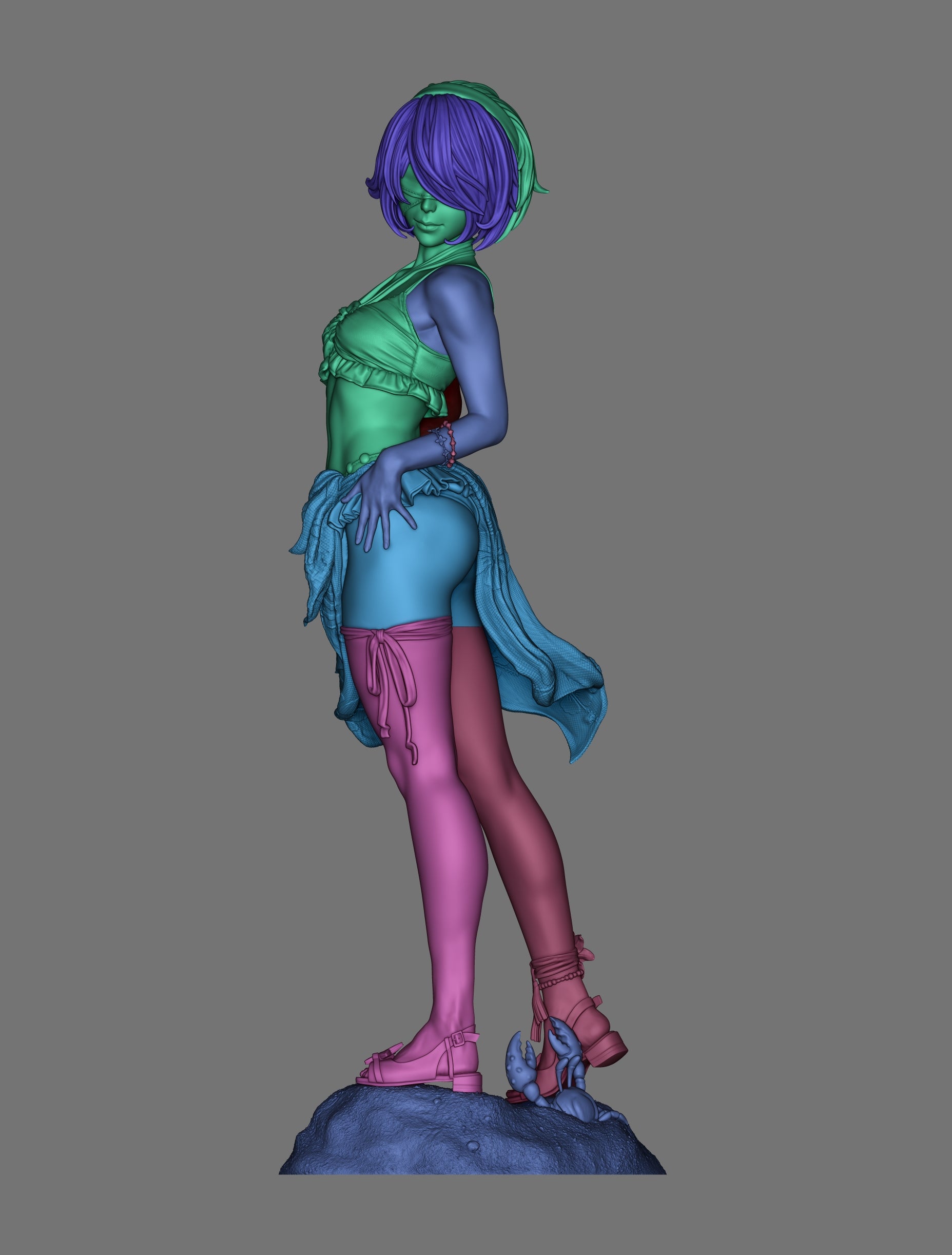 2B swimsuit resin figure parts breakdown showing separate resin print pieces