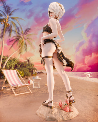 Side view of 2B swimsuit resin figure showing pose and swimsuit details
