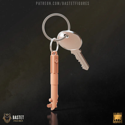 Resin fan art keychain of Anakin Skywalkers lightsaber