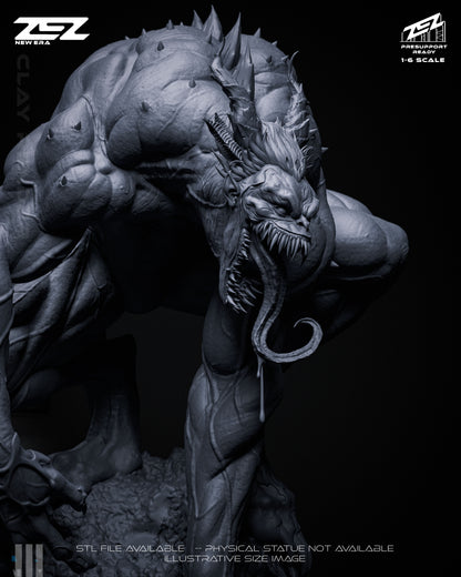 Right profile view of the Absolute Joker resin statue, showing his spine textured skin and back