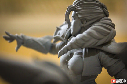 side view and close up of the details of her face and flowing hair