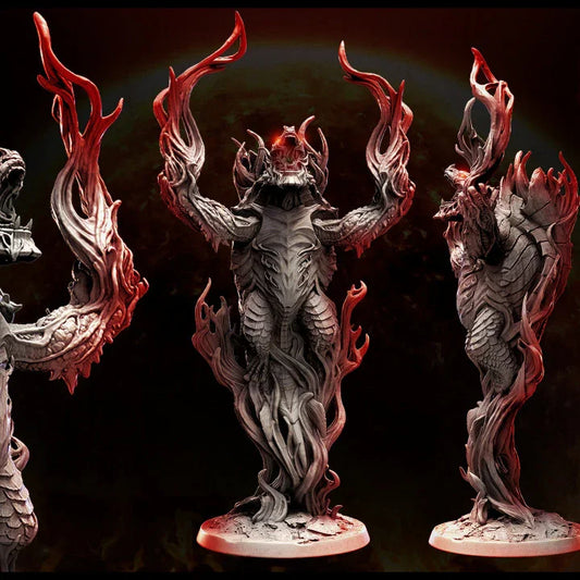 Fiery Titanoise miniature from Inferno series with blazing horns and elemental armor on a 50mm base