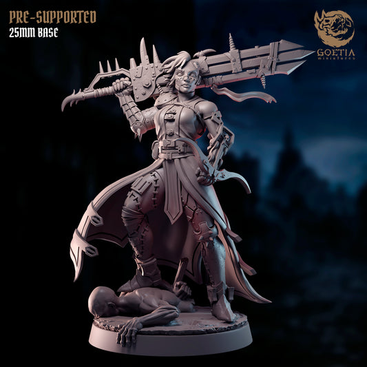 Ada Van 25mm gothic executioner miniature by Goetia Miniatures, resin villain NPC for dark fantasy and horror TTRPG campaigns.