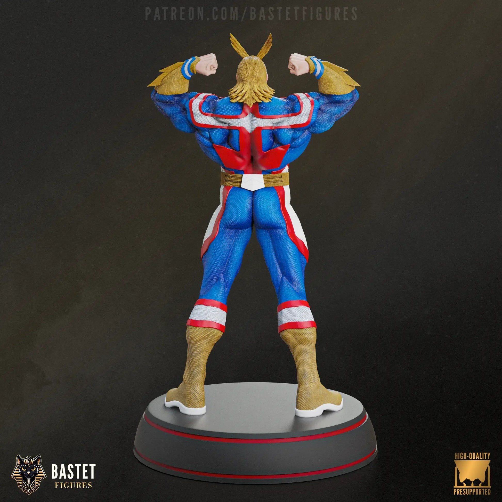 Rear view of All Might 3D print showing back detail, costume design, and pose