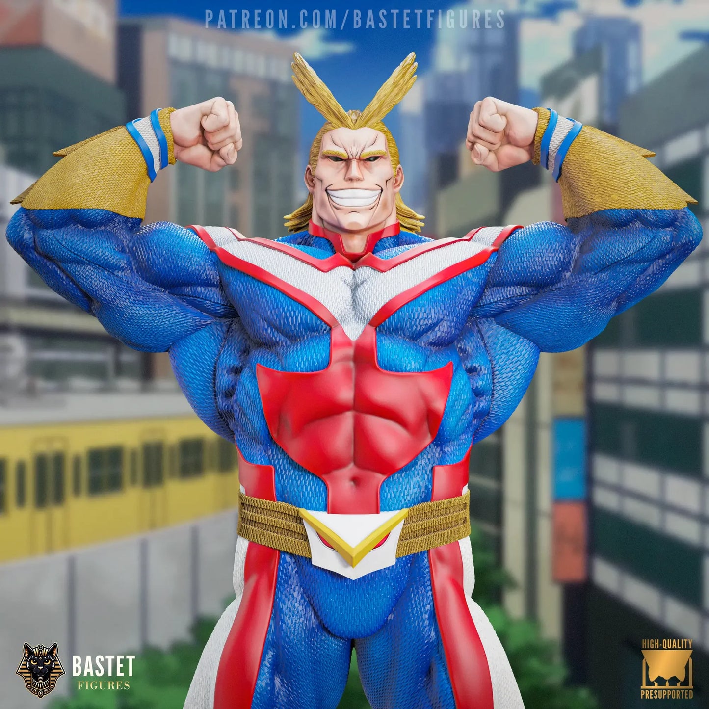 Cover image of All Might painted statue flexing on black background with Bastet branding