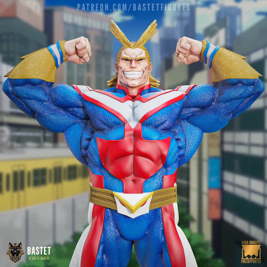 Cover image of All Might painted statue flexing on black background with Bastet branding
