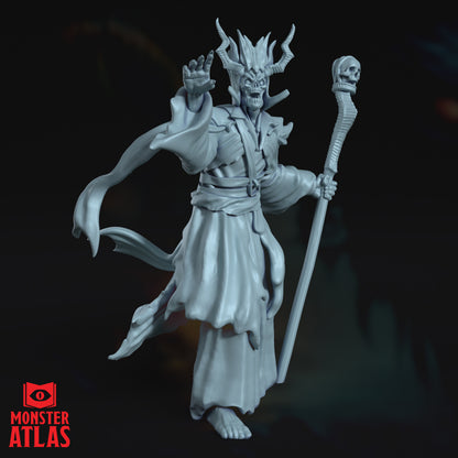 Ancient lich overlord resin miniature undead spellcaster with staff for tabletop RPG boss encounters and fantasy display