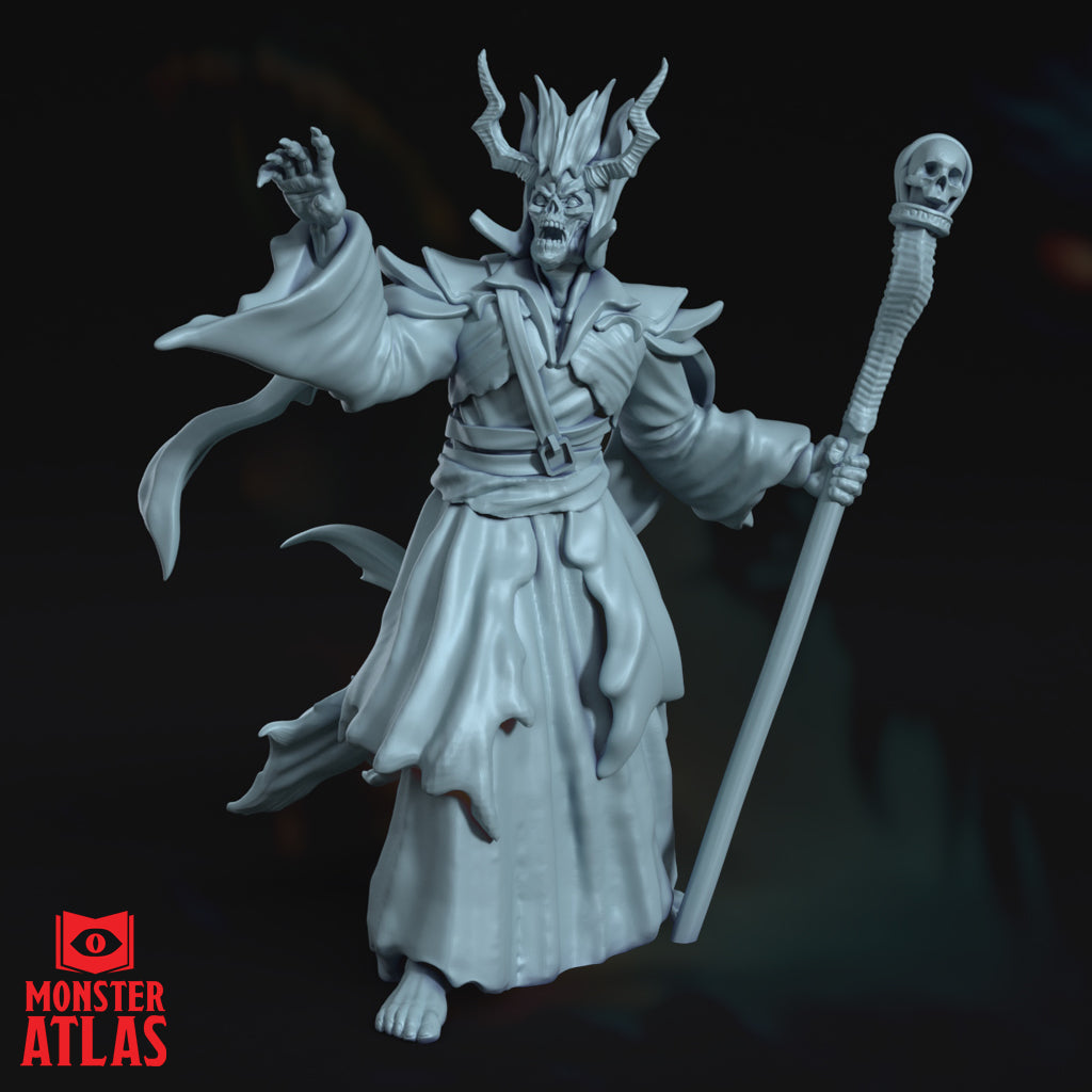 Ancient lich overlord resin miniature undead spellcaster with staff for tabletop RPG boss encounters and fantasy display