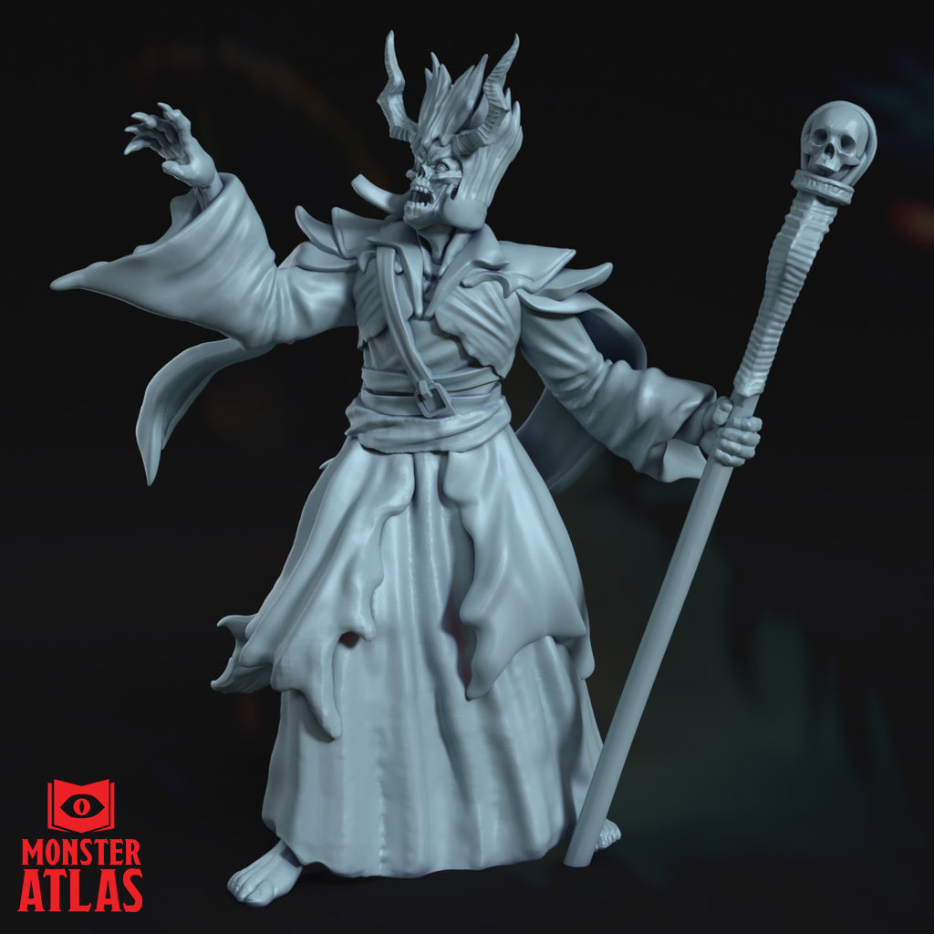 Ancient lich overlord resin miniature undead spellcaster with staff for tabletop RPG boss encounters and fantasy display