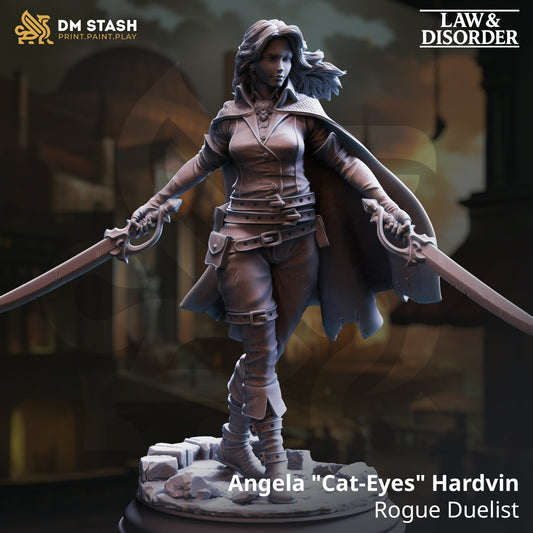 Angela Hardvin rogue duelist resin miniature figure high detail fantasy hero twin blade pose