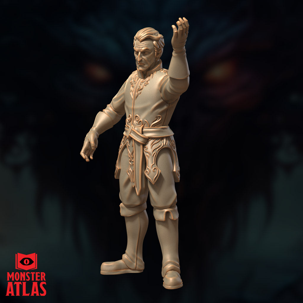 Arcane battlemage resin miniature humanoid spellcaster raising hand for tabletop RPG gameplay or fantasy display