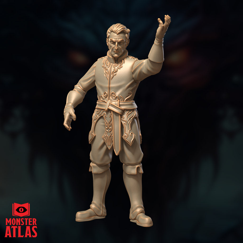 Arcane battlemage resin miniature humanoid spellcaster raising hand for tabletop RPG gameplay or fantasy display