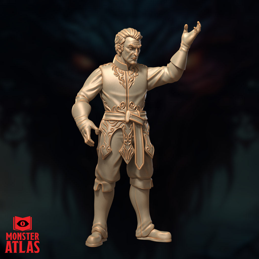 Arcane battlemage resin miniature humanoid spellcaster raising hand for tabletop RPG gameplay or fantasy display