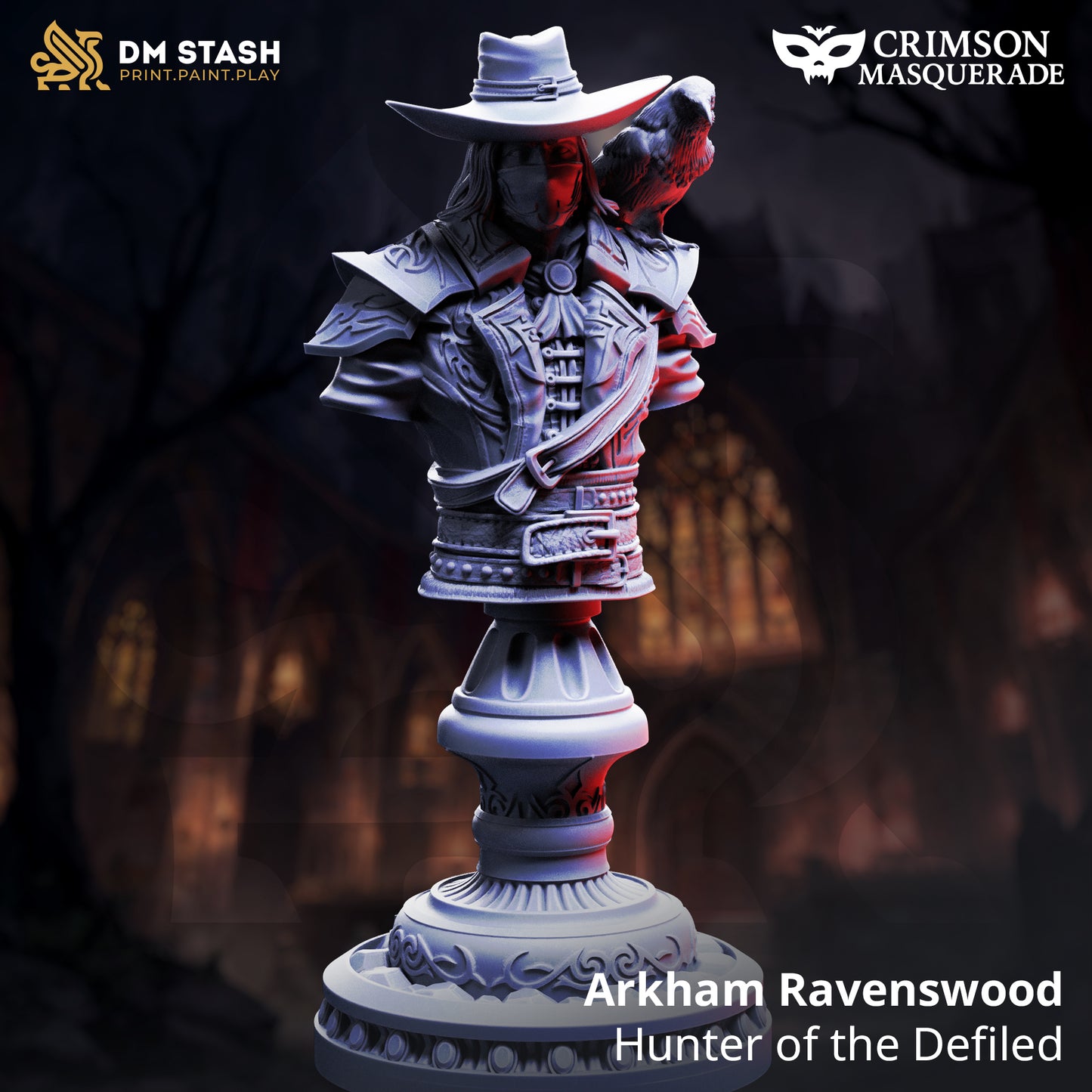 Arkham Ravenswood vampire hunter resin miniature and bust in 32mm and 75mm scales by D&K Custom Prints