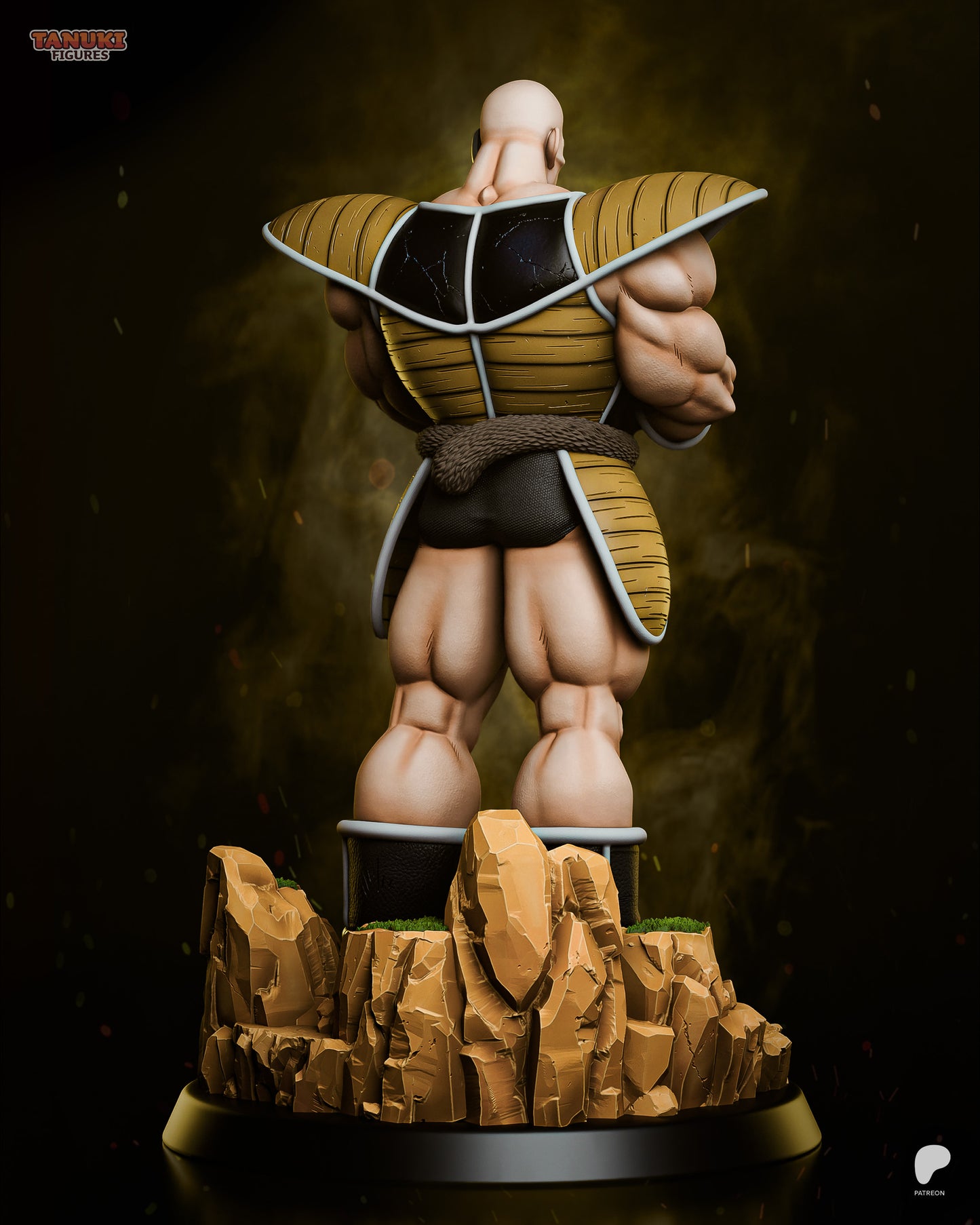 Armored warlord statue and bust with muscular humanoid figure designed for display