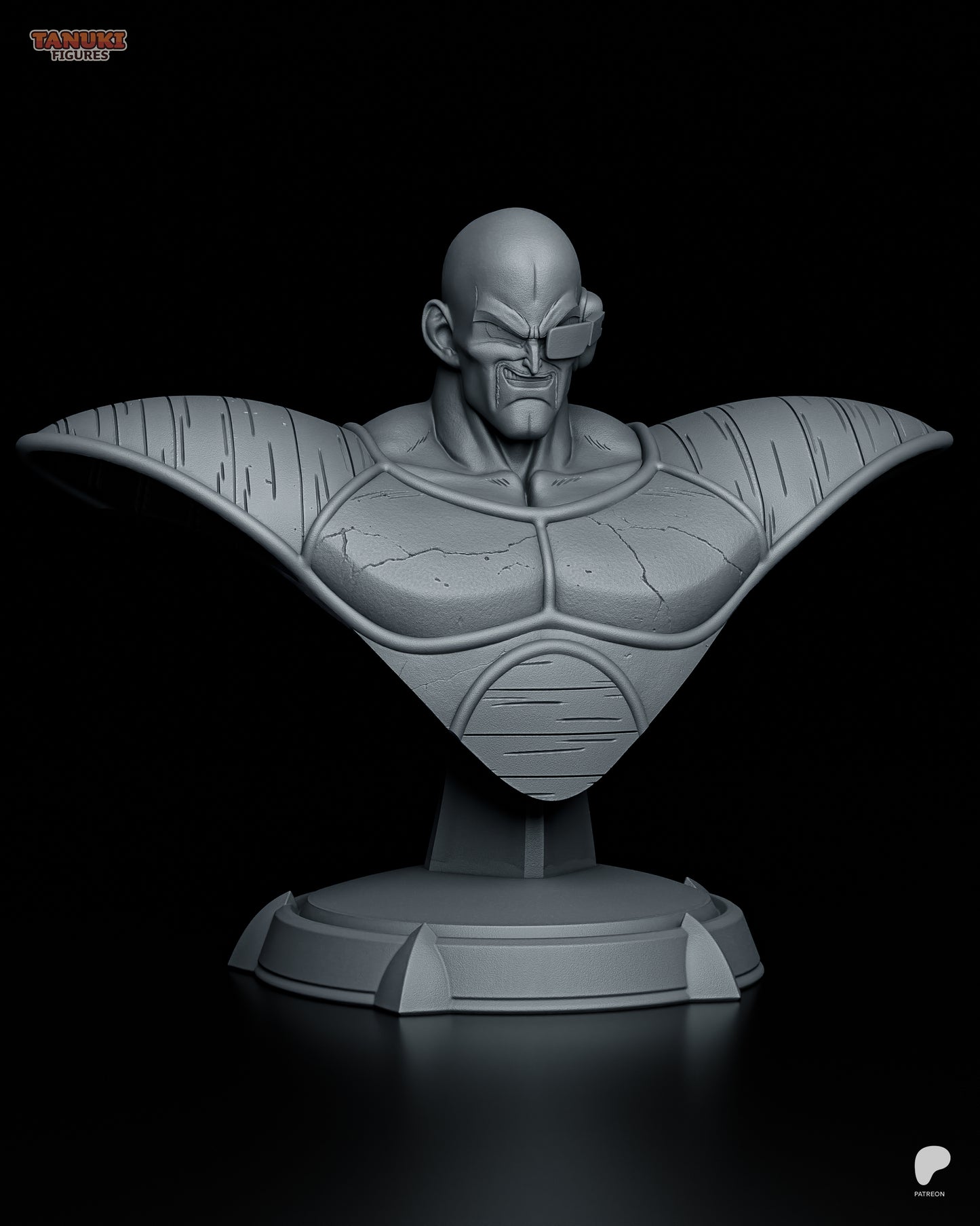 Armored warlord statue and bust with muscular humanoid figure designed for display