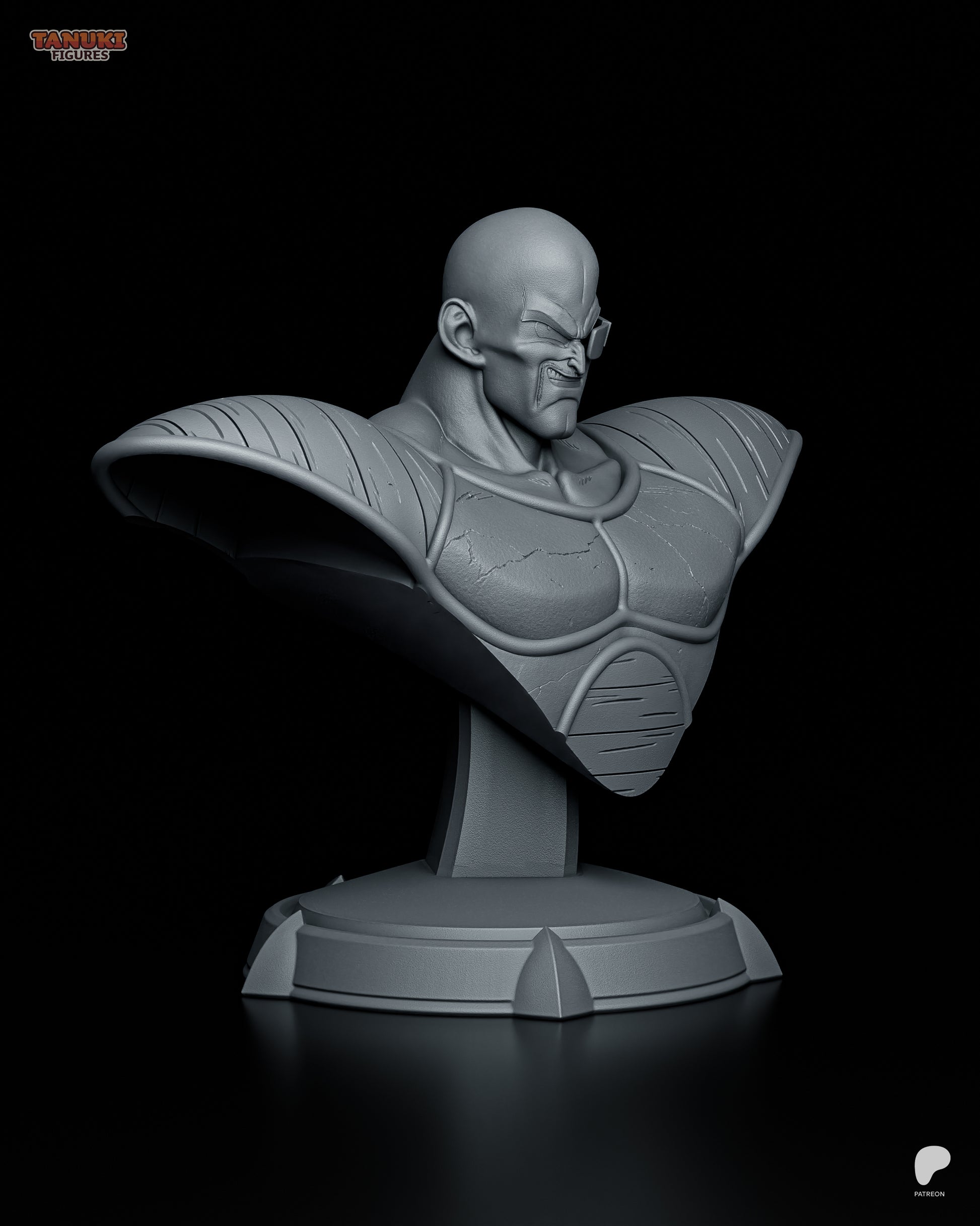 Armored warlord statue and bust with muscular humanoid figure designed for display