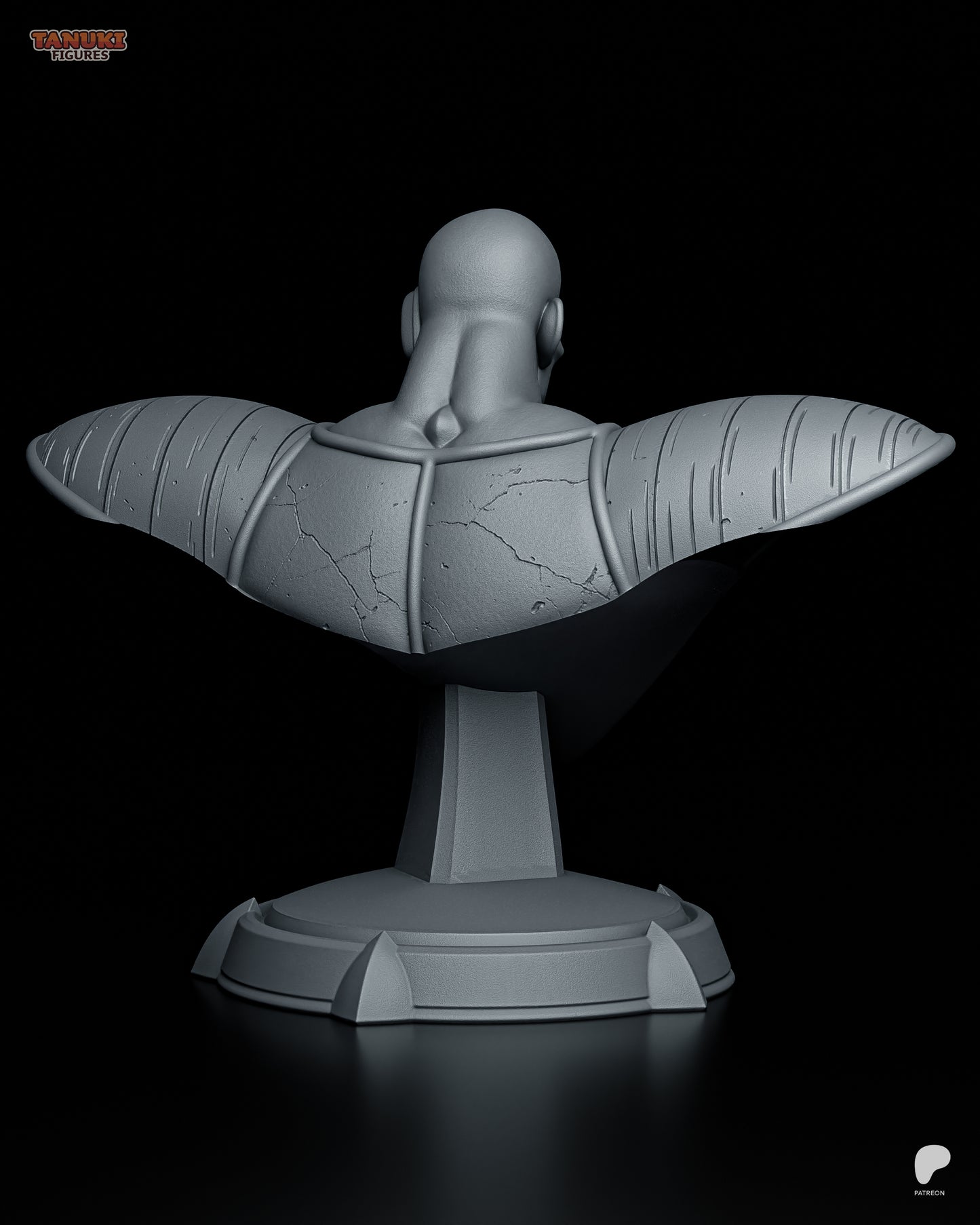 Armored warlord statue and bust with muscular humanoid figure designed for display