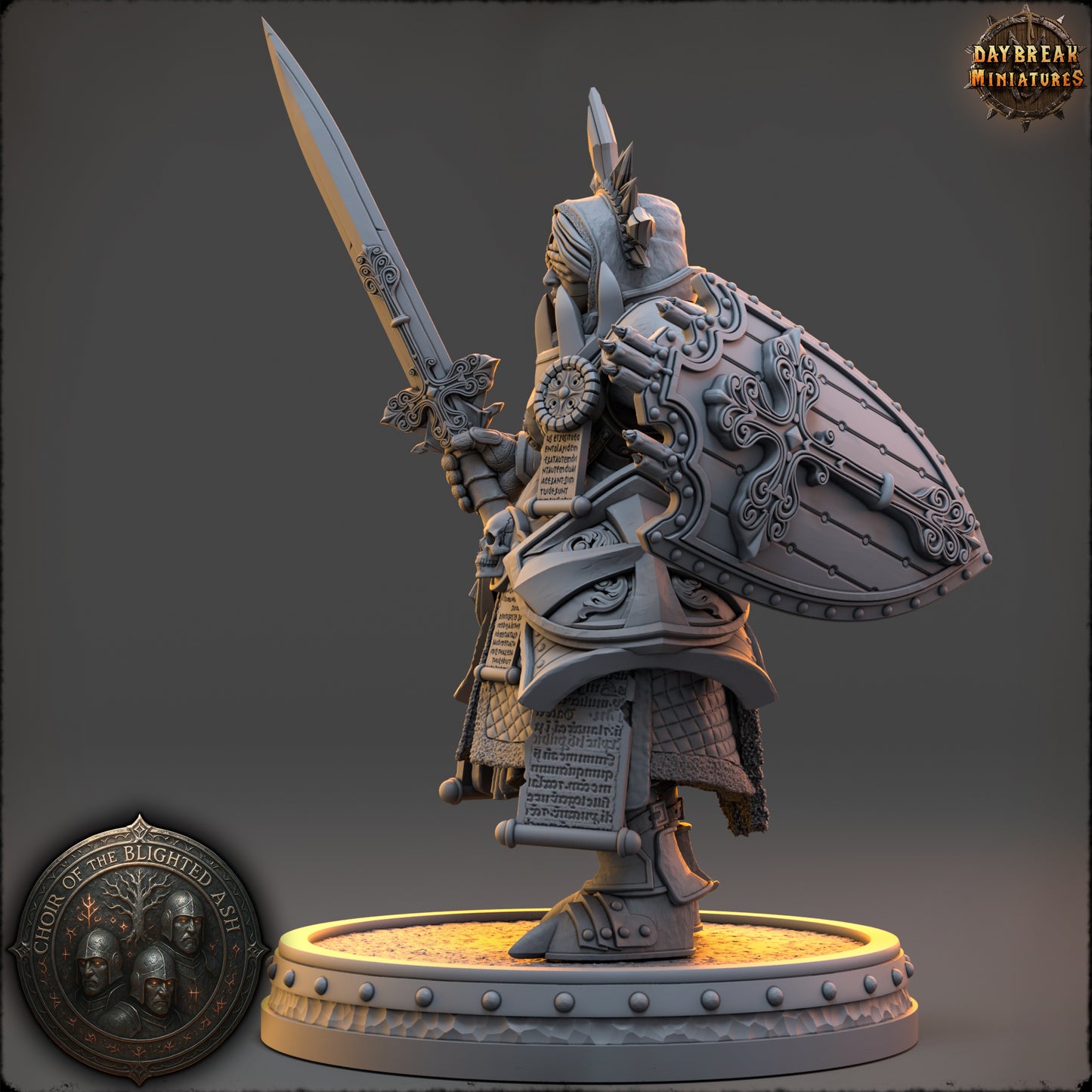 Aurelia Darkthorne Blind Paladin miniature from the Choir of the Blighted Ash by Daybreak Miniatures, 32 mm resin figure designed for 28–32 mm TTRPGs and wargaming.