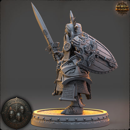 Aurelia Darkthorne Blind Paladin miniature from the Choir of the Blighted Ash by Daybreak Miniatures, 32 mm resin figure designed for 28–32 mm TTRPGs and wargaming.