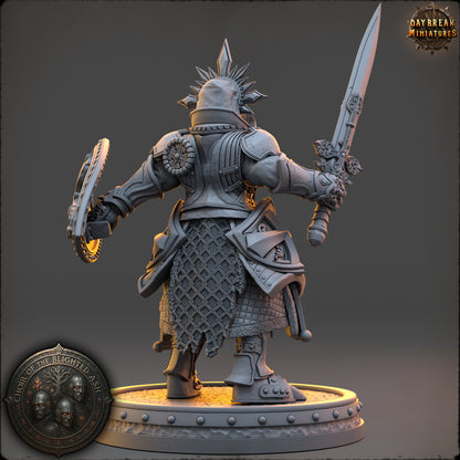 Aurelia Darkthorne Blind Paladin miniature from the Choir of the Blighted Ash by Daybreak Miniatures, 32 mm resin figure designed for 28–32 mm TTRPGs and wargaming.