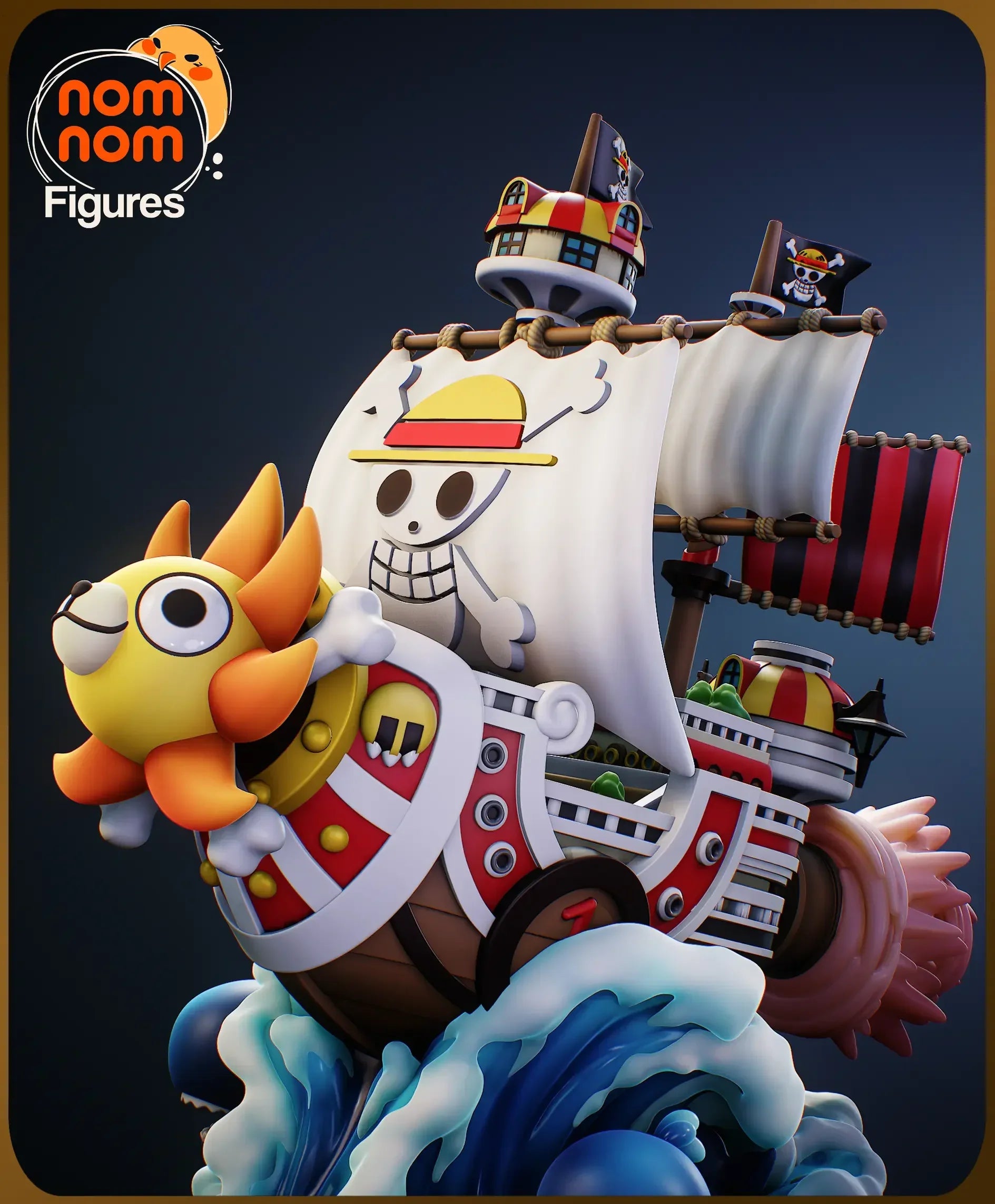 Chibi Thousand Sunny One Piece digital color render side angle
