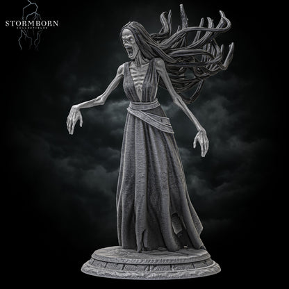 Full front angle of Banshee miniature standing on stone-style base