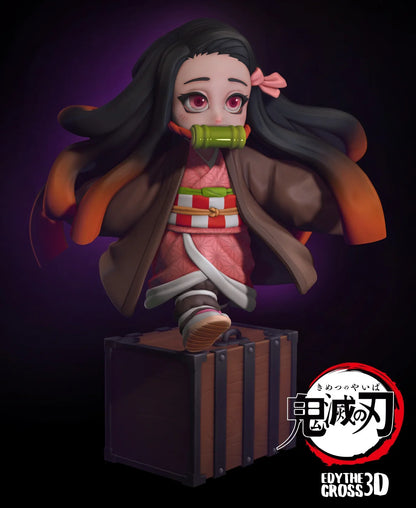 Colored digital render of Nezuko Kamado figure from Demon Slayer with pink kimono and bamboo muzzle