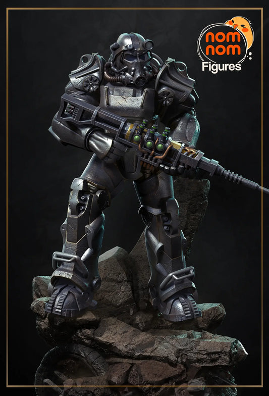 t-60 power armor fallout 4 digital render front view with plasma rifle