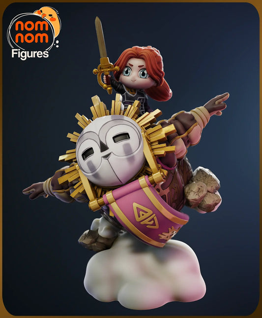 Detailed close-up of Esquie holding sword on Sun Engine