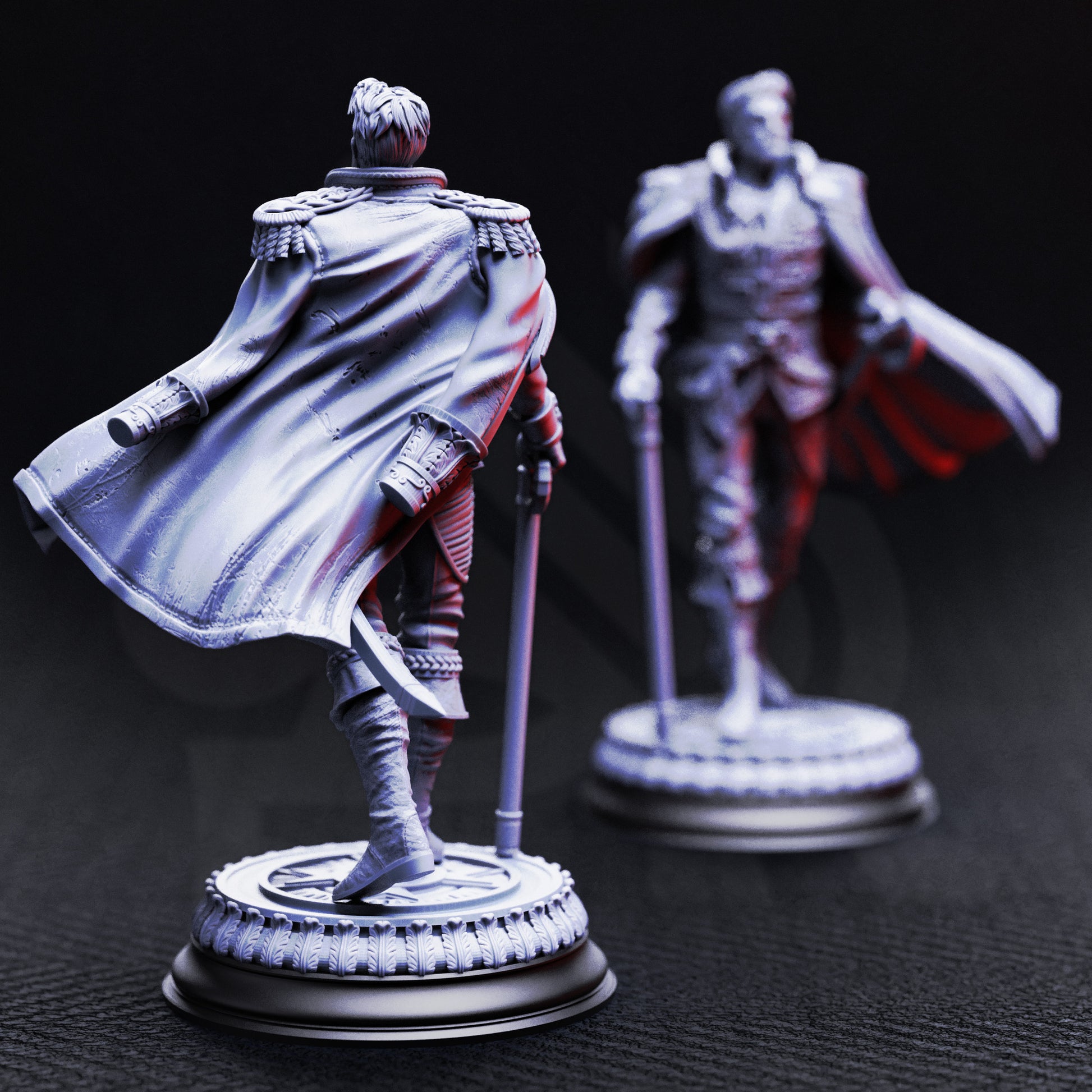 Benoit Blood-Eyes General of the Damned resin miniature, vampire commander in ornate armor with cape, cane, and sword – collectible TTRPG villain