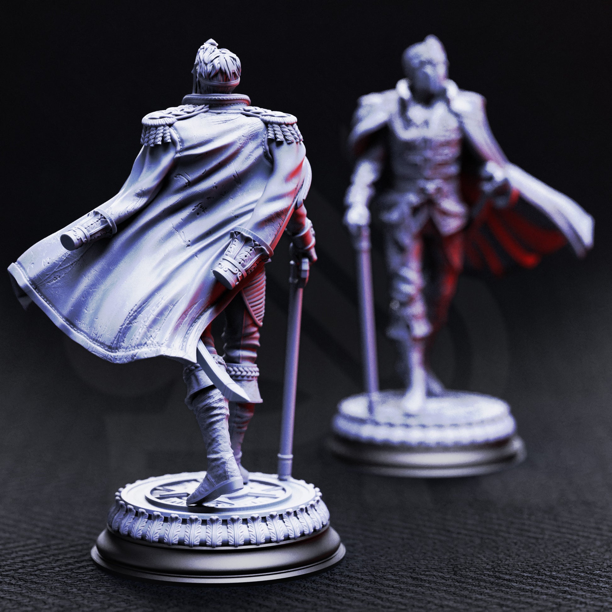Benoit Blood-Eyes General of the Damned resin miniature, vampire commander in ornate armor with cape, cane, and sword – collectible TTRPG villain