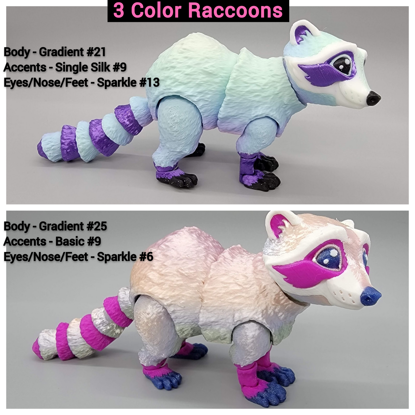 Articulated Raccoon Toy – 3D Printed Posable Fidget in 3 Sizes & Custom Colors