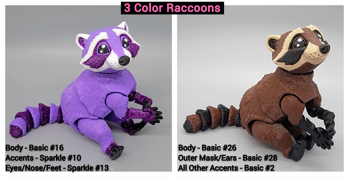 Articulated Raccoon Toy – 3D Printed Posable Fidget in 3 Sizes & Custom Colors