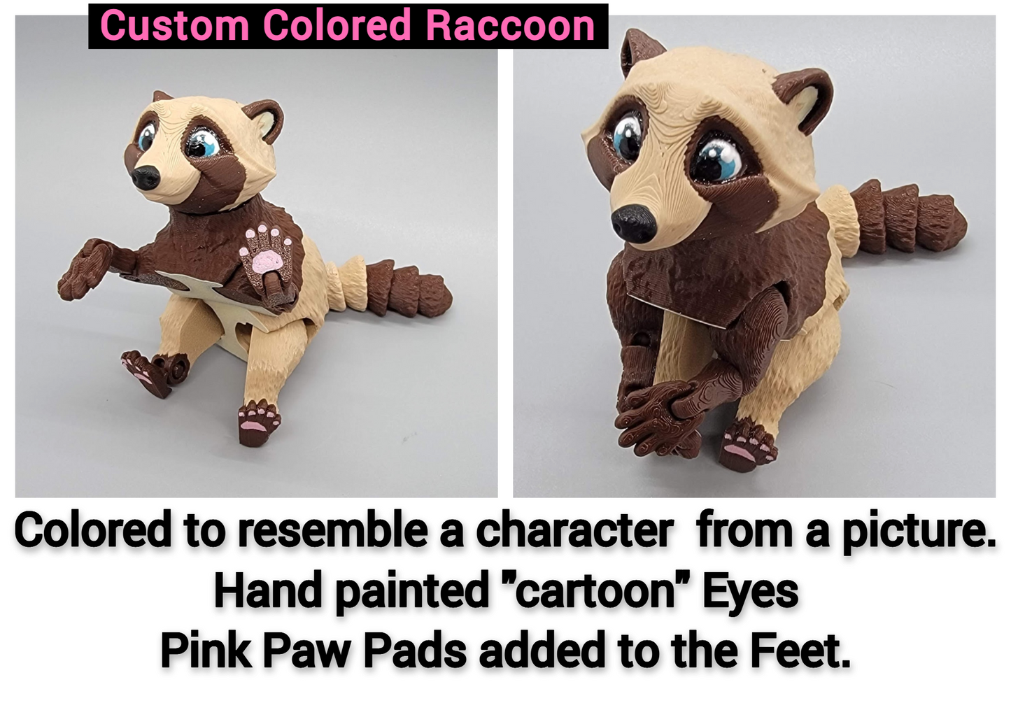 Articulated Raccoon Toy – 3D Printed Posable Fidget in 3 Sizes & Custom Colors