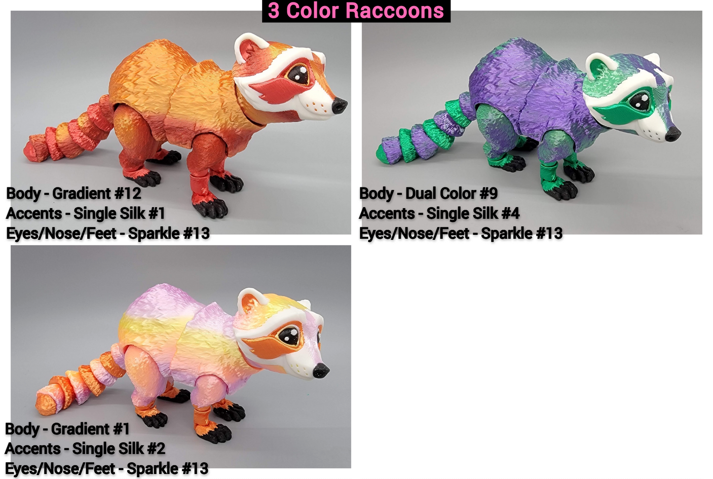 Articulated Raccoon Toy – 3D Printed Posable Fidget in 3 Sizes & Custom Colors