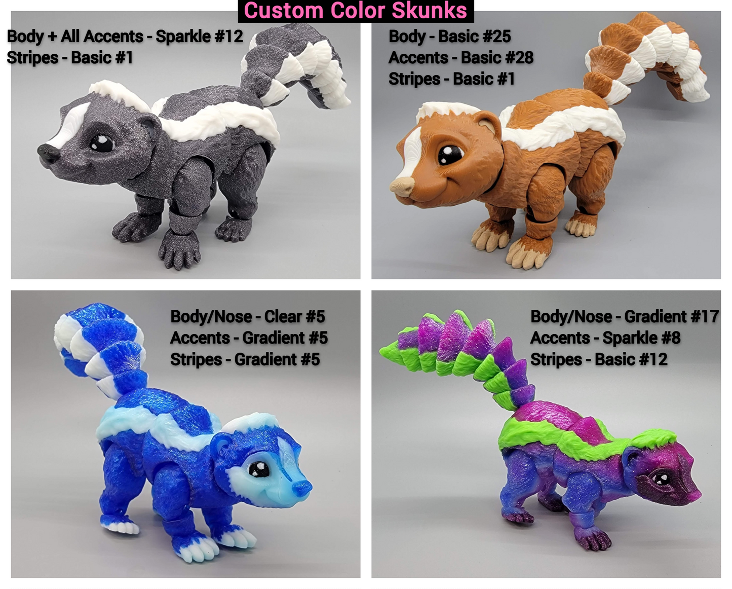 3D Printed Articulated Skunk Toy – Posable Fidget Animal Figure