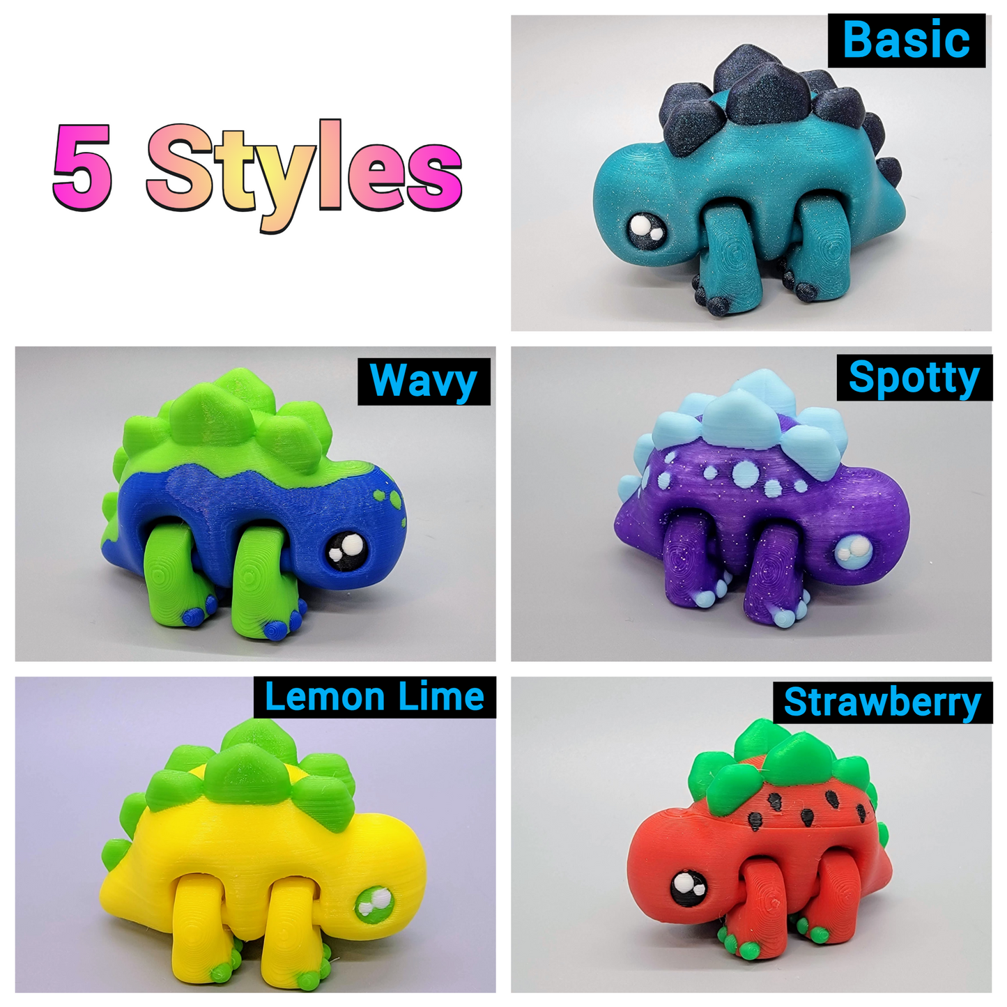 Juguete de dinosaurio triceratops bebé personalizado | Flexible | Fidget | Impreso en 3D | Articulado