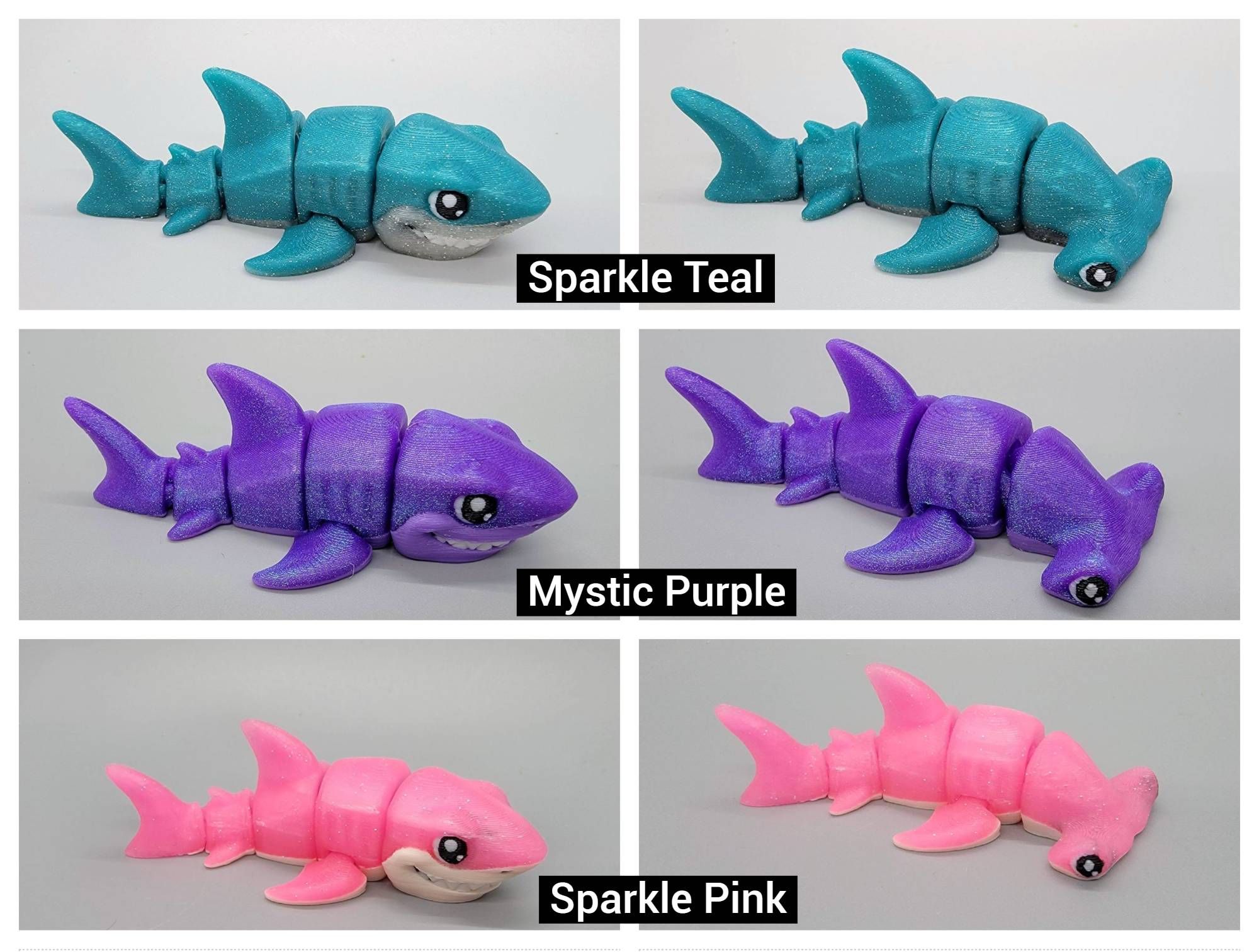 Mini Shark Toy or Keychain – 3D Printed in 2 Styles & Colors – D&K