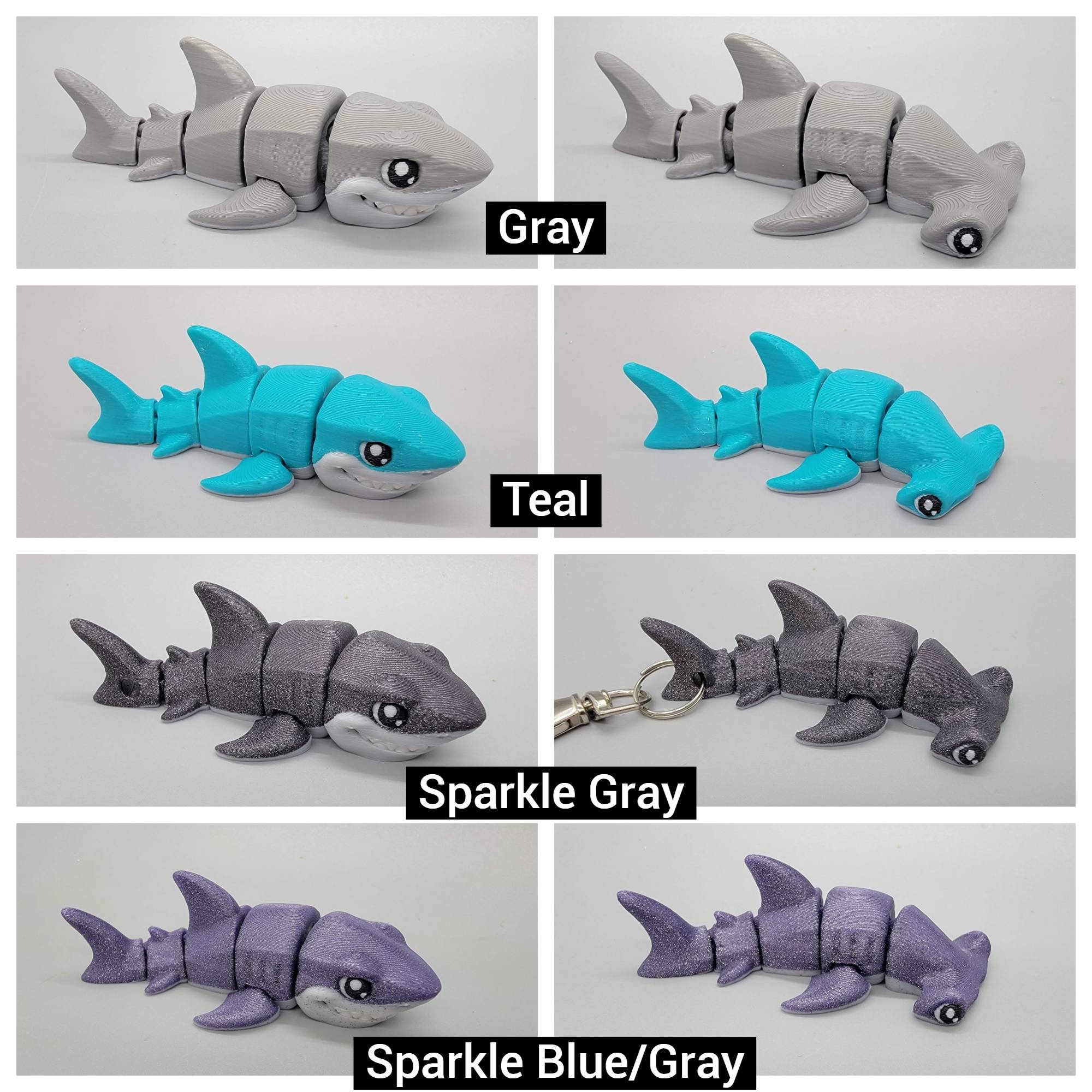 Mini Shark Toy or Keychain – 3D Printed in 2 Styles & Colors – D&K