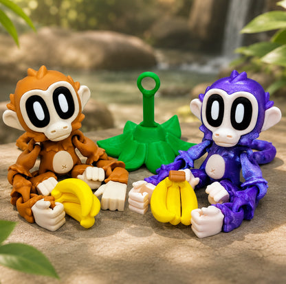 Articulated Blob Monkey Toy with Banana and Magnetic Leaves