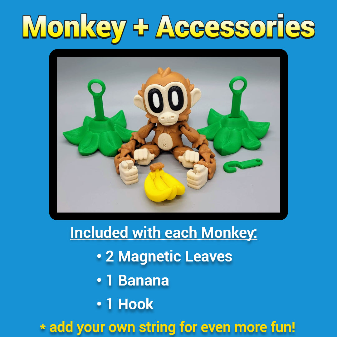 Articulated Blob Monkey Toy with Banana and Magnetic Leaves