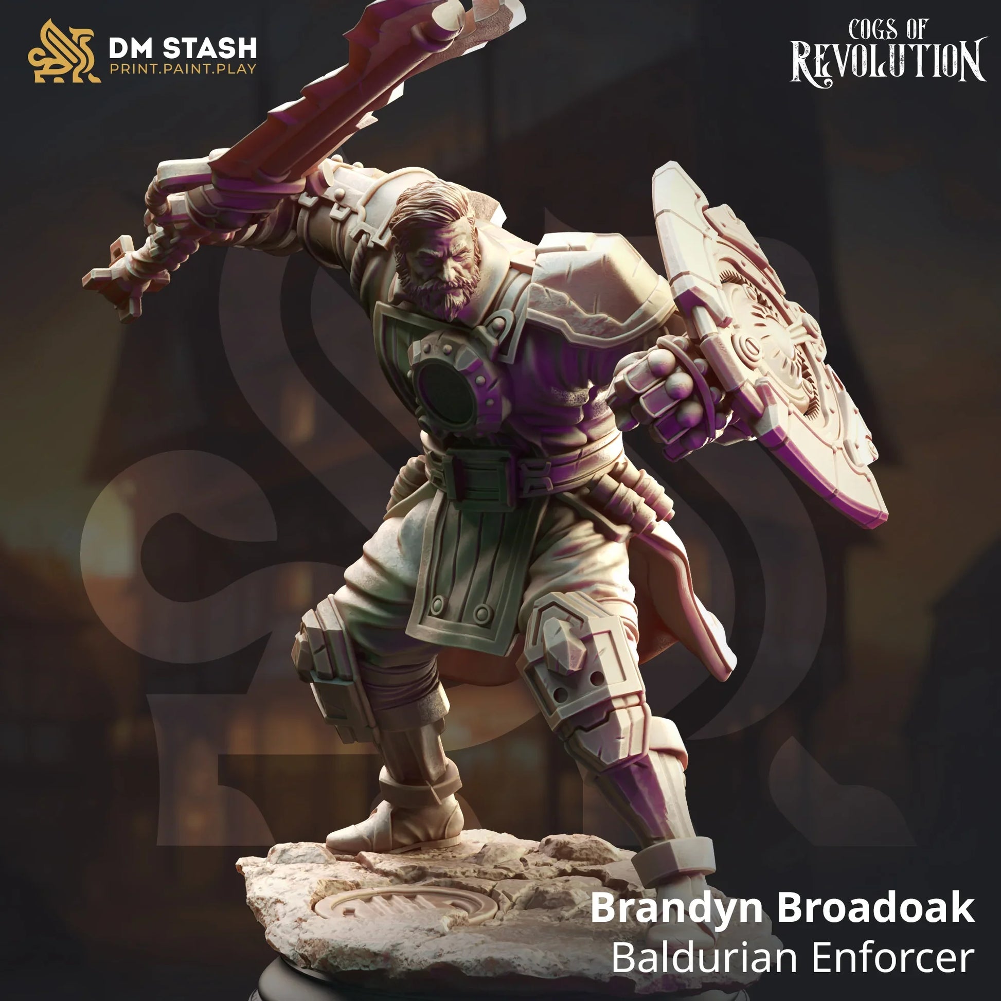 Brandyn Broadoak human artificer enforcer with sword and shield