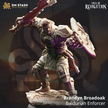Brandyn Broadoak human artificer enforcer with sword and shield