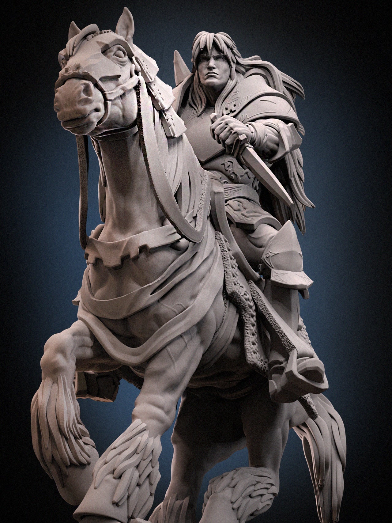 Knight Braford mounted resin miniature riding warhorse with sword – available DIY Kit, Raw, Primed, Painted