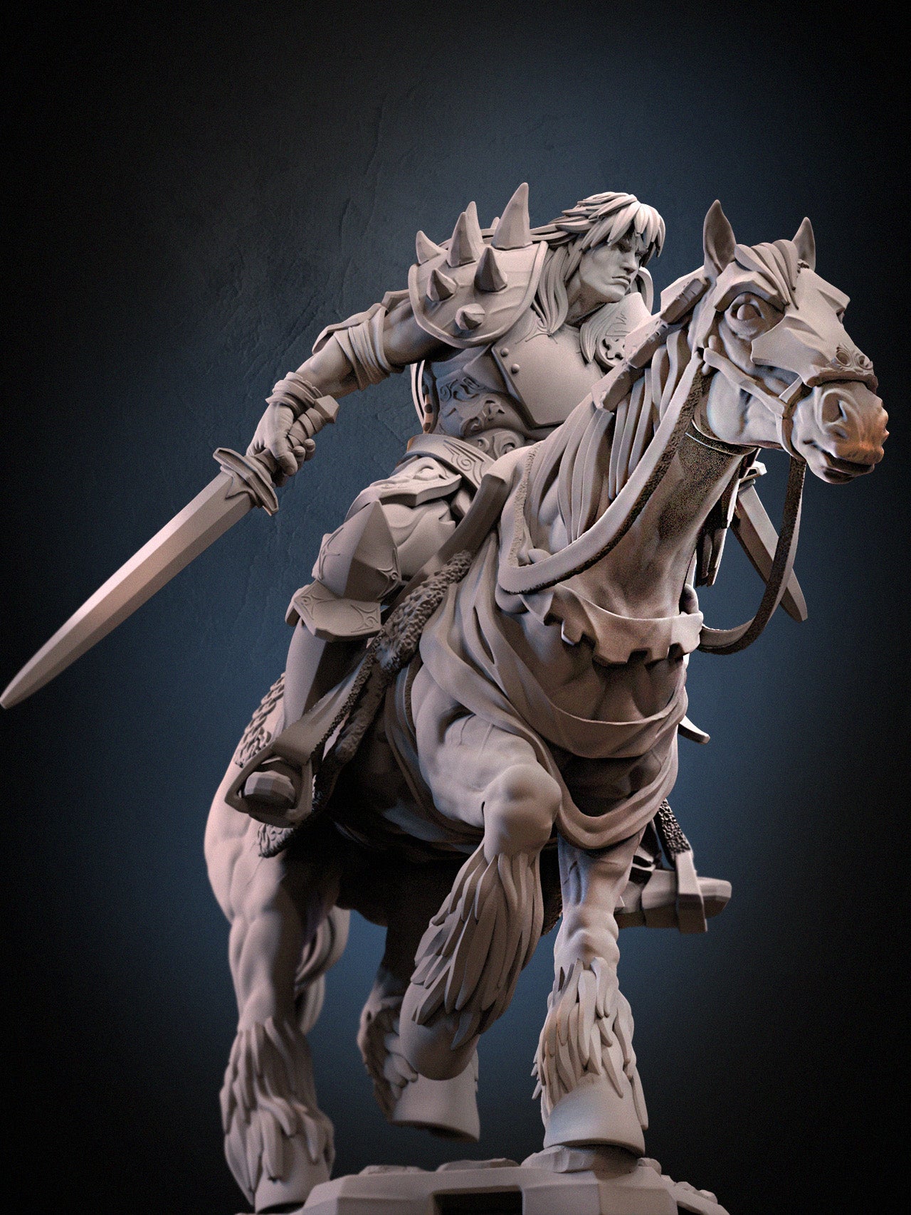 Knight Braford mounted resin miniature riding warhorse with sword – available DIY Kit, Raw, Primed, Painted
