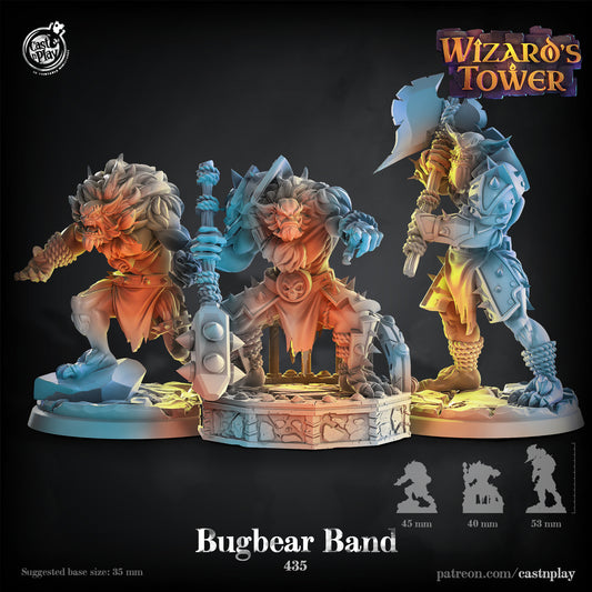 Bugbear Band resin miniature trio with weapons and armor in 32mm scale