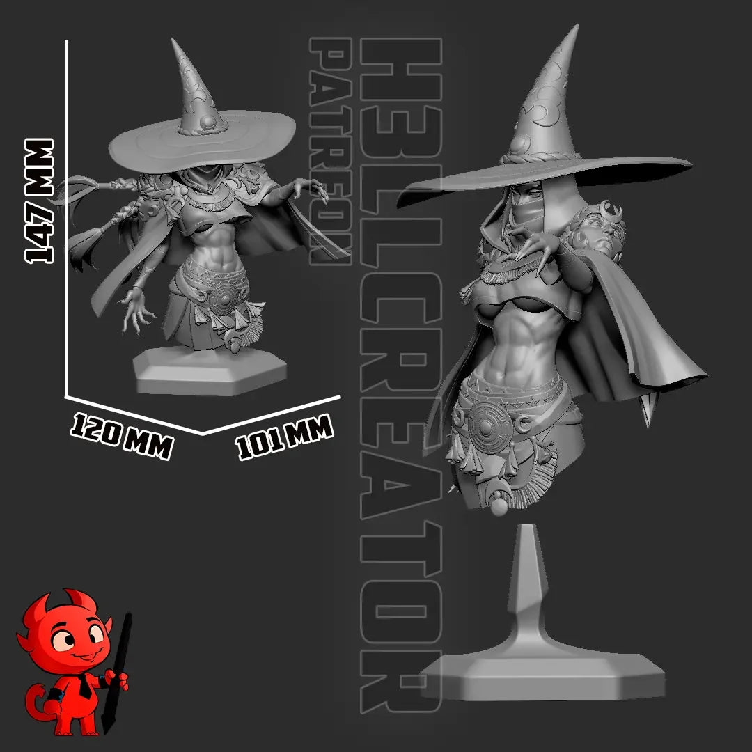 Bust of Hecate witch with height scale showing 147mm