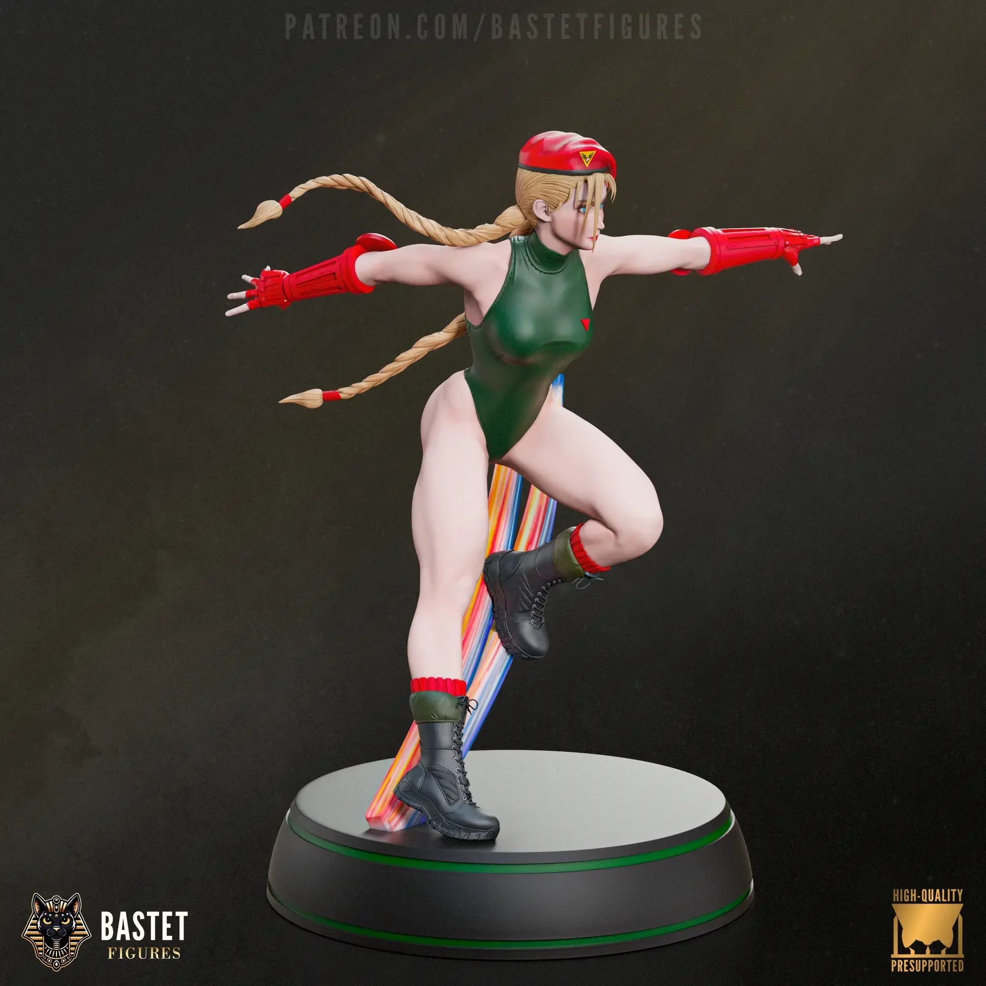 Side profile of Cammy leaping with motion trails on dynamic base